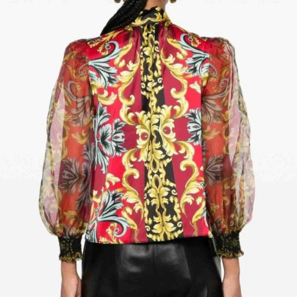Alice & Olivia  Women's Red and Gold Baroque Print Blouse NWOT $395 retail - Picture 3 of 14